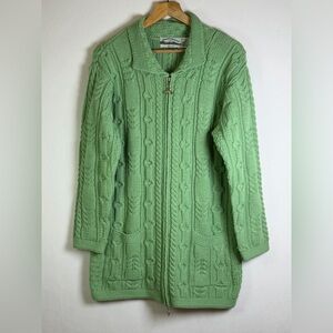 Vintage Aran Craft Women’s Zip Sweater Cardigan Irish Merino Wool Knit Sz S